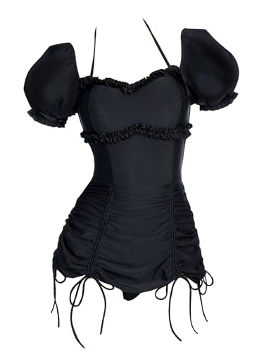 MEOWCOS Goth Swimsuit Vintage Retro Sleeves Bathing Suit Dark Style Gothic Swimsuit