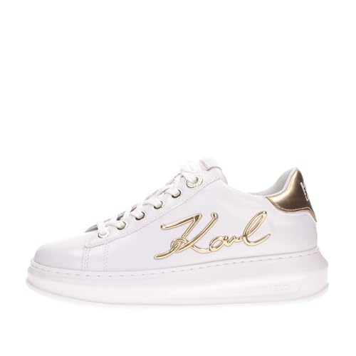 KARL LAGERFELD Women's Kapri Signia Low-Top Sneakers, White with Gold Accents, Platform Sole (White, US Footwear Size System, Adult, Women, Numeric, Medium, 8)
