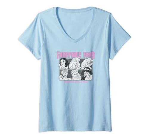 T-shirt Col V Disney Princesses pour femme - Modèle Fairytale Tour