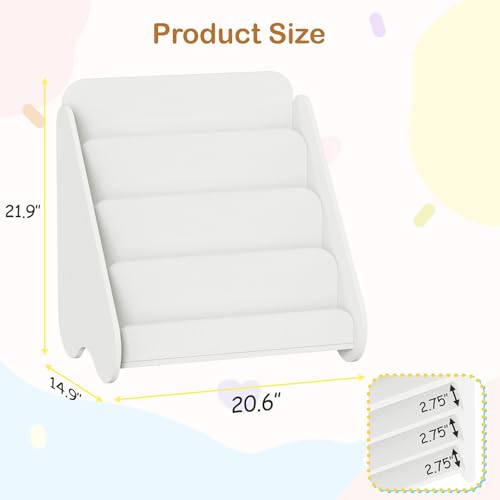 Image of Lkeiyay Kids Bookshelf - 4-Tier White Wooden Book Storage Organizer for Toddlers, Space-Saving Children's Book Rack for Kids Room /Nursery, Easy-Access Picture Book Display Shelf