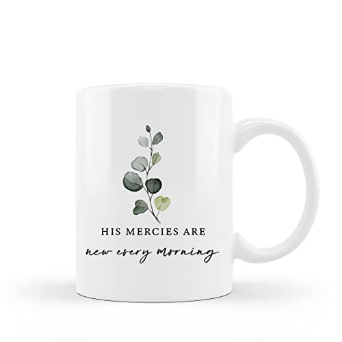 QUICQOD Christian Coffee Mug,Christian Gifts for Women,Bible Scripture Ceramic Mug, His Mercies are New Every Morning Mug,11 Oz by QUICQOD - Used condition - US$17.30