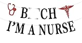 I'm a Nurse Banner - Congrats Nurse Grad/Nailed It/RN/BSN/NP- Nursing School Graduation Party Decorations Supplies, Black and Red Glitter
