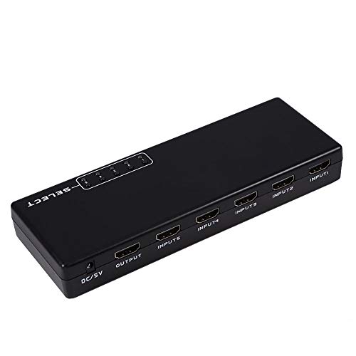 5 em 1 saída HDMI switch, 5 portas HDMI switcher seletor divisor com controle remoto, adequado para