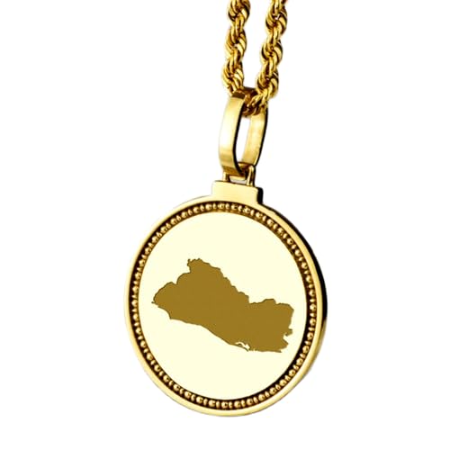 WORLD WIDE GEMS Pendentif rond en argent sterling 925 gravé d'une carte d'El Salvador (25 mm), plaqué or, idéal pour un cadeau unisexe | WW_EGMP_0141
