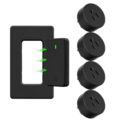Image of Greencycle Remote Control Outlet with 4 Plugs,Black Wireless Light Switch
