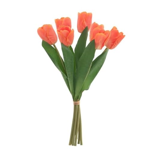 Ramo de flores artificiales de imitación de 7 piezas de tulipanes realistas hermosos para decoración del hogar, boda, fiesta, no se desvanecen, color naranja