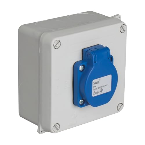 Solera 110×100×60mm IP65 Caja de derivación externa ensamblada IK08 con toma Schuko 2P+T 16A • 815-2 • Gris • 1 unidad