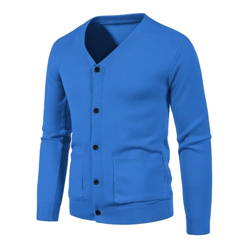 Mens V Neck Button Up Casual Knit Sweater Open Front Cardigan Sweater Long Sleeve Lightweight Slim Fit Outwear
