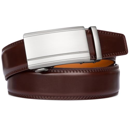 Image of Founders & C Men's Ratchet Belt 1 3 /8 inch,Leather Dress Belt Adjustable with Click Sliding Buckle Trim to Exact Fit