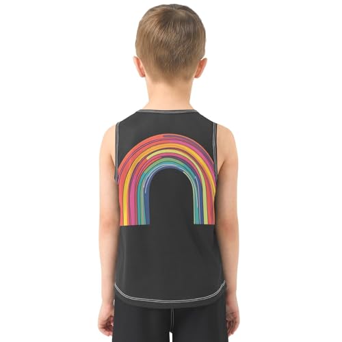 Boys Tank Top Shirts Rainbow Colorful Striped Sleeveless T-Shirts Crew Neck for Kids Clothing Children3