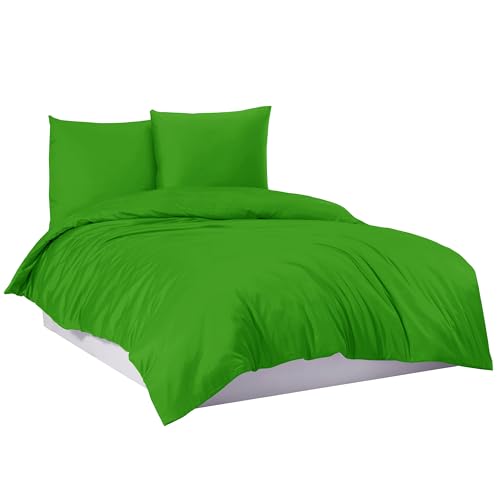 Bettwäsche Bettgarnitur Bettbezug 100prozent Baumwolle 135x200 155x220 200x200 200x220, Farbe:Apfelgrün, Größe:155 x 220 cm