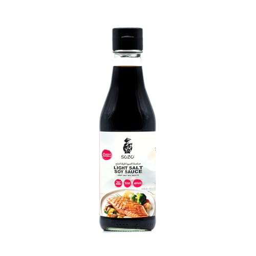 SOZO Light Salt Soy Sauce- Low-Sodium Asian Sauce for Stir-Fry- Sushi- Fried Rice- Soups- Marinades- Dips & Light Cooking- 250ml