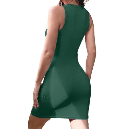 Image of Solid Sleeveless Round Neck Ribbed Western Bodycon Dress For Women