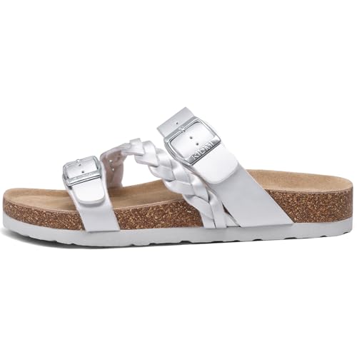 Image of KIDMI Women's Cork Footbed Sandals with Arch Support Comfortable Slip-On Slide Sandals With Adjustable Buckle for Summer