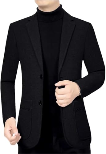 Men's Wool Slim Fit Checkered Jacket Notched Collar Business Casual Suit Coat Formal Solid Color