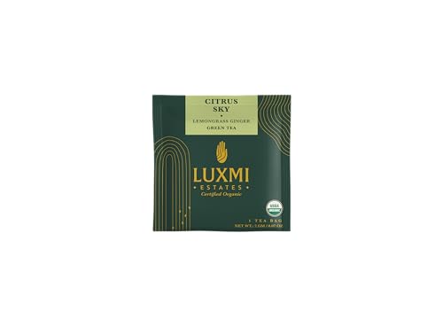 Image of LUXMI Estates Citrus Sky Lemongrass Ginger Green Tea - 15 Bags (30g) Pack of 6 | Certified Organic Darjeeling | Natural Lemon Balm - Calming, Supports Digestion | 90 Cups