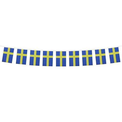 Image of AZ FLAG Sweden 6 meters BUNTING Flag 20 flags 9'' x 6'' - Swedish STRING flags 15 x 21 cm