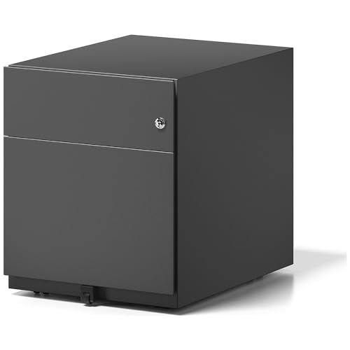 BISLEY Rollcontainer Note mit Griffleiste, 1 Universalschublade, 1 HR-Schublade, Metall, 633 Schwarz, 56.5 x 42 x 49.5 cm