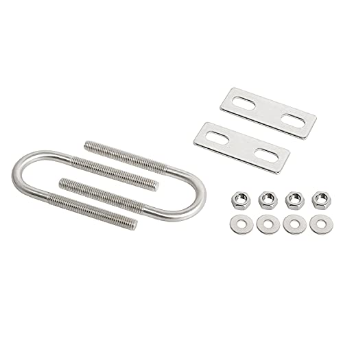 Image of Round U-Bolts 0.87 inch(22mm) Inner Width M6 Thread 304 Stainless Steel Silver with Plates Nuts Flat Washers for Car /RV /Trailer Bumper, 2Pcs