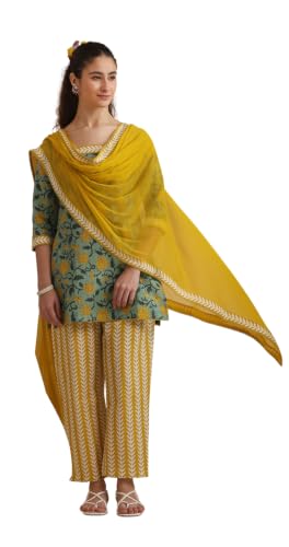 Khushal K Women Floral Printed Regular Pure Cotton Kurta with Trousers & with Dupatta Deal
