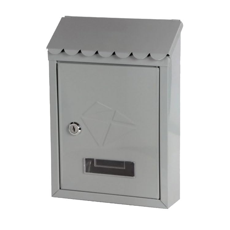 Buzón de Acero con Cerradura de Exterior – Techo Protector de Lluvia Decorativo abatible – Buzón de Letras con Doble Llave – Buzón de Letras – Buzón Gris