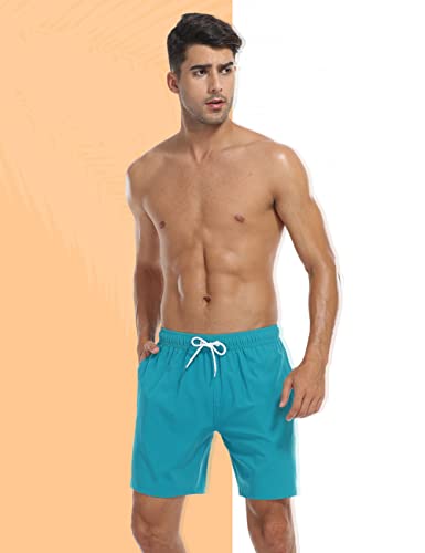 Nonwe Mens Swim Trunks with Compression Liner Quick Dry Hawaiian Bathing Suits 2 in 1 Board Shorts with Pockets4