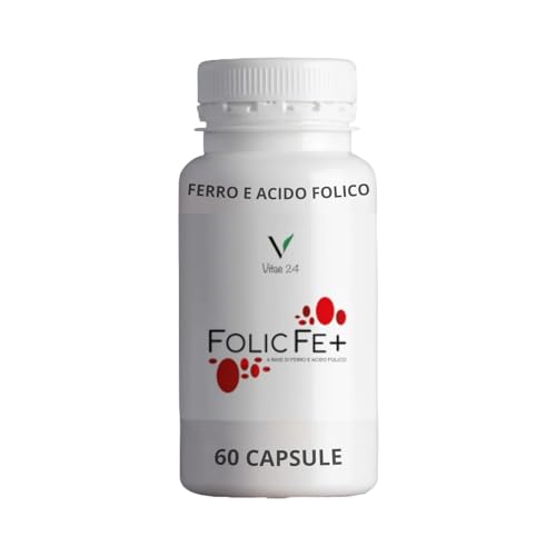 Vitae24 Integratore Alimentare con Ferro e Acido Folico Folic Fe+ - Integratore per la Salute Vascolare e per il Funzionamento del Sistema Nervoso - 60 Compresse, Integratore per Uomo e Donna