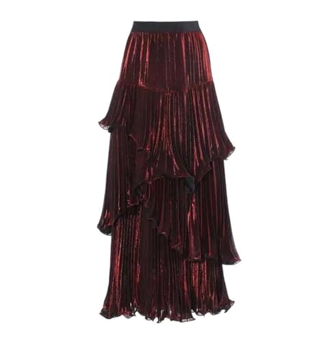 Women's Weekend Maxi Skirt Dinner Party Irregular Wave Cut Pleated Elastic Waist Long Skirts