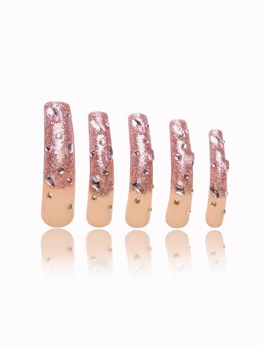 LOVFUL Press on Nails Pink Glitter | Handmade with Full