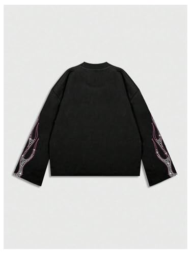 Verdusa Men's Graphic Tees Rhinestone T Shirts Eye Print Long Sleeve Tops Hip Hop Streetwear2