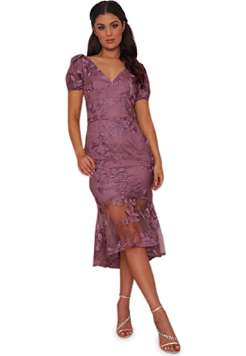 Chi Chi London Damen Besticktes Midi-Kleid mit V-Ausschnitt, Kurze Ärmel,...