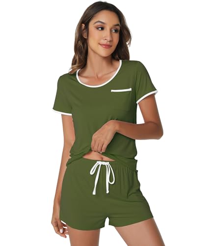 Image of WiWi Viscose from Bamboo Pajamas Set for Women Super Soft Short Sleeve Cooling Summer Plus Size Pjs Sets Sleepwear S-4X