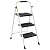 BOCOM 3 Step Ladder, Lightweight Portable Foldable Collapsible Folding Sturdy Steel Metal Step Stool with Handgrip, Anti-Slip Wide Pedal, Heavy Duty 500 lbs Capacity, for Home, Kitchen, Adults, White
