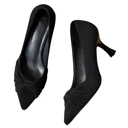 SAILING LU Kitten High Heels Closed Pointed Toe Wedding Office Dress Pumps Shoes for Women 2.8 inches Dressy Sexy Comfortable Work Party Black Size 4