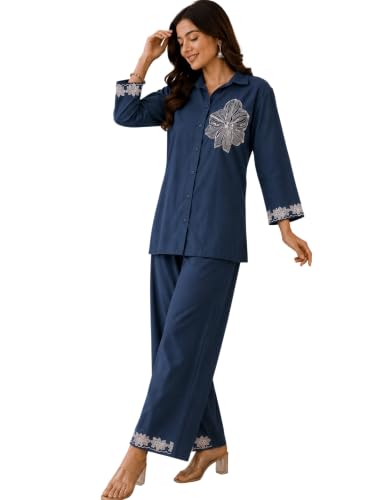 Image of Pure Cotton Co Ord Set for Women | Kurta Sets for Women | Embroidered Kurta with Pant | Ethnic Kurti with Palazzo Pants | Traditional, Office & Casual Wear