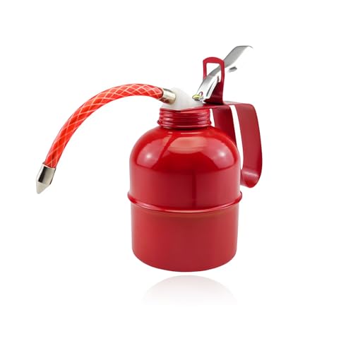FSTURIOS Oil Can, 12 OZ (400ML) Metal Pump Can Pistol Type Oiler with Flexible Spout, Thumb Lever Pump Handle Manual Oiler Spray Can Oil Squirt Can, Universal Car Accessories