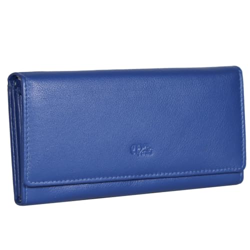 Image of Women's Top Grain Leather Wallet, RFID Blocking Bifold clutch, 17 Card Slots, Zip Pocket Organizer, Elegant Gift for Women - Birthday, Valentine, Anniversary - ROYAL BLUE