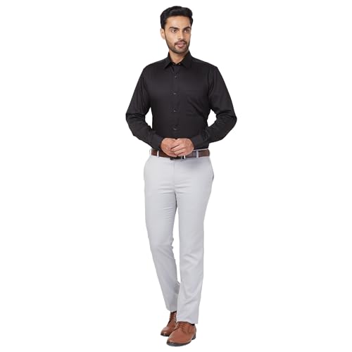 Image of Raymond Men's Contemporary Fit Solid Pattern Pure Cotton Full Sleeve Semi Cut Away Collar Formal Shirt