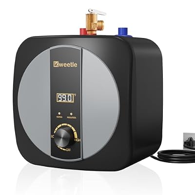 Kweetle 2.5 Gallon Under Sink Water Heater, 110V 1500W Electric Mini Tank with Pressure Relief Valve & Digital Display, Instant Hot Water for Kitchen Bathroom Salon RV, Wall or Floor Mounted