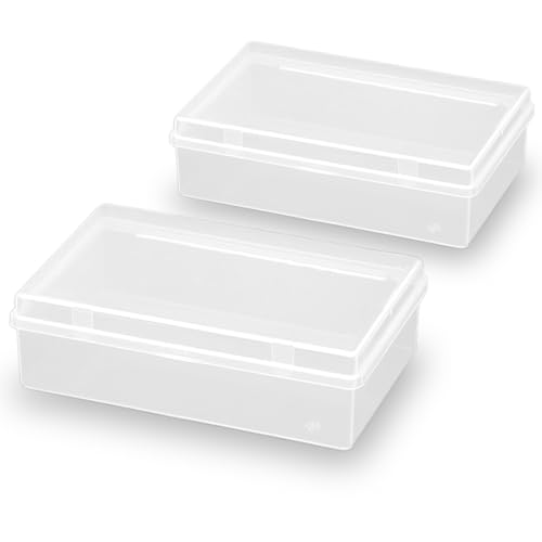 Image of 2 Pack 5.24x3.31x1.58 Inches Rectangular Clear Small Plastic Storage Containers Box with Hinged Lid for Small Items and Other Craft Projects