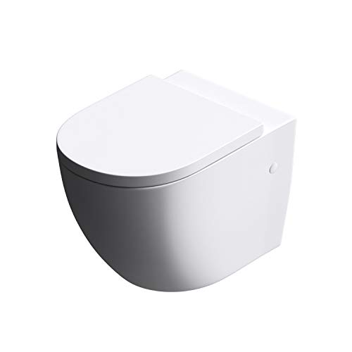 Durovin Bathrooms Ceramic Wall Hung Toilet - D Shape - Include WC Pan with Quick Release Soft Close Seat - 355 x 560 x 375mm (WxDxH)