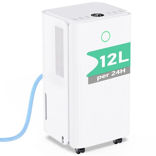 Luftentfeuchter 12L/Tag, Entfeuchter Elektrisch Raumentfeuchter Leise mit 3 Modi, 24H Timer, Kontinuierliche Entwässerung, Automatische Abtauung,...