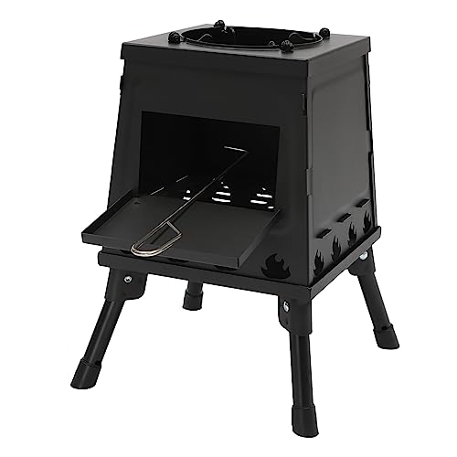 Outdoor-Ofen, Gartenofen Zeltofen Tragbarer Campingofen mit klappbaren Beinen, Holzofen Ideal für Garten Camping Outdoor Zelt Kochen (Schwarz)