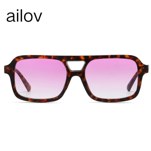 70s Retro Sunglasses for Mens Womens Classic Double Bridge Rectangle Glasses Vintage Square Aviators A82822