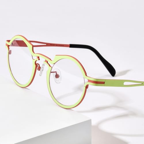 Image of FONEX Colorful Pure Titanium Glasses Frame Women Retro Round Eyeglasses