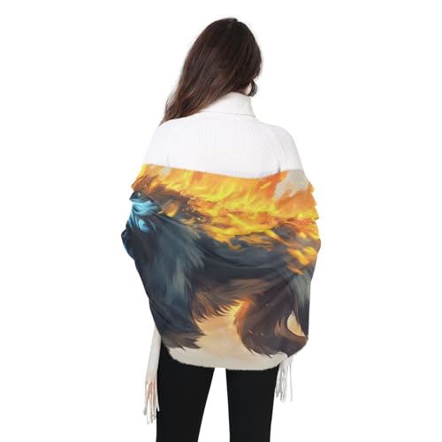 Wolf Fire Scarf for Women Pashmina Soft Cashmere Feel Scarf Tassel Shawl Scarf Wraps 86×30 IN2