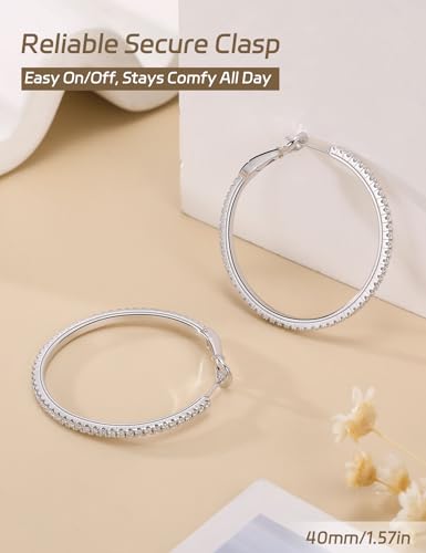 Ladylike Moissanite Hoop Earrings, 1.17-2.19cttw D Color VVS1, 925 Sterling Silver Large Huggie Hoop Earrings for Women, Hypoallergenic Lightweight Wedding Ear Jewelry, 30mm 40mm 50mm3