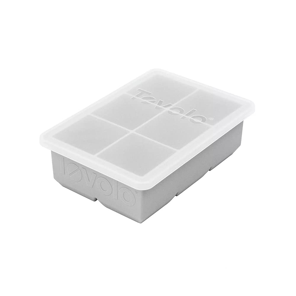 Tovolo Large 2” King Cube Ice Tray with Lid Oyster Gray Ice Cube Trays for Whiskey Cocktails Smoothies, Big Square Ice Cube Mold Silicone Freezer Tray for Perfect Cubes BPA Free Dishwasher Safe