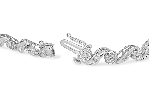 Haus of Brilliance 10K White Gold 2.00 Cttw Round-Cut and Baguette-Cut Diamond Floral Design Swirl Link 7" Bracelet (I-J Color, I1-I2 Clarity)