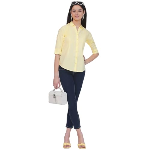 Image of Polycotton Women 3 /4 Sleeve Stylish Solid Western Offical Formal Shirt Casual Regular Fit Shirt for Women